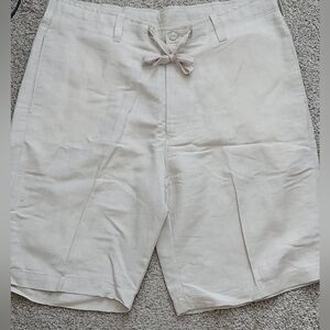 Cubavera Mens 36 Linen Blend Beige Flat Front Long Shorts Chinos Drawstring